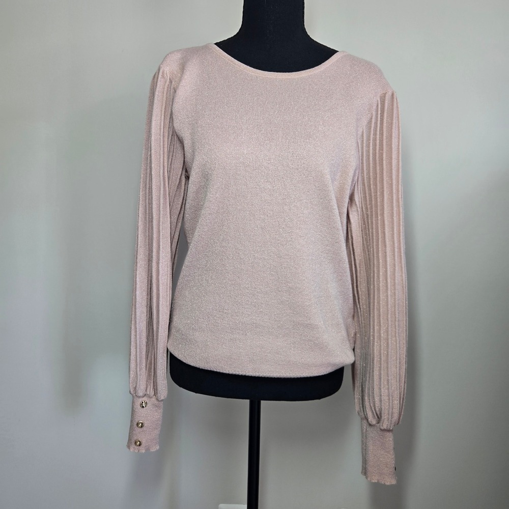Nanette Lepore Metallic Pleated‎ Sleeve Sweater Womens Large (T7)
